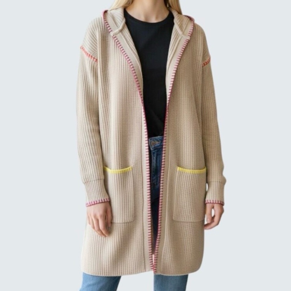 Kerri Rosenthal Smiley Face Hooded Cardigan Beige
Multicolor Stitch Sweater NEW